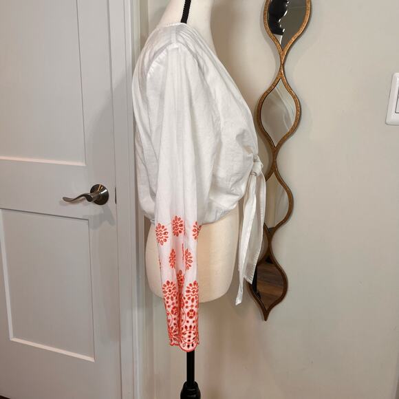 Lane Bryant Womens Shirt Tie Front Eyelet Sleeve V Neck White and Orange Size - Picture 3 of 6